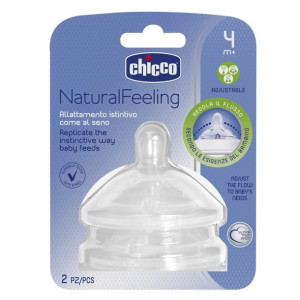 Chicco Natural Feeling smoczek silikonowy na butelkę trójprzepływowy 4m+ 2