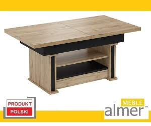Ławostół Stół Ława L16 Szuflada Półka Rozkładany do 170cm  dąb craft czarny