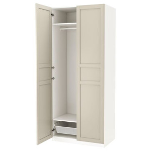 IKEA PAX/FLISBERGET Szafa biały/jasnobeżowy 100x60x236 cm