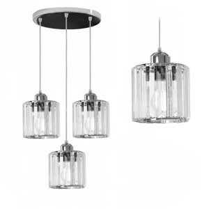 Lampa Wisząca Metalowa Okrągła Kryształ Szklana 3