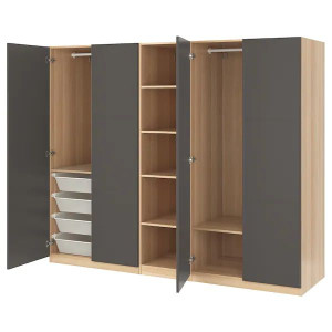 IKEA PAX/MERAKER Szafa dęb bejcowany na biało/ciemnoszary 250x60x201cm