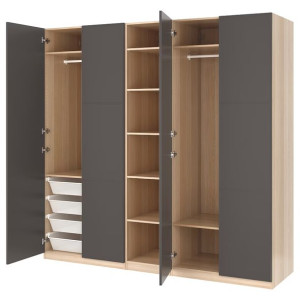 IKEA PAX/MERAKER Szafa dąb bejcowany na biało/ciemnoszary 250x60x236 cm
