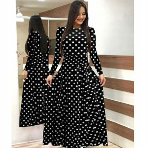 Sukienka w kropki z krepy z długim rękawem 2XL/3XL