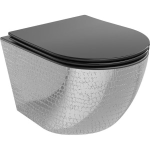 Mexen Lena miska wc Rimless z deską wolnoopadającą slim, czarna mat/srebrna