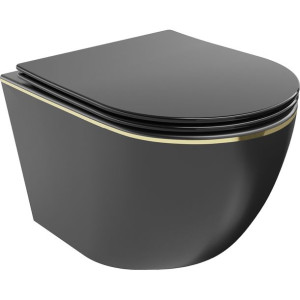 Mexen Lena miska wc Rimless z deską wolnoopadającą slim, czarna mat/złota