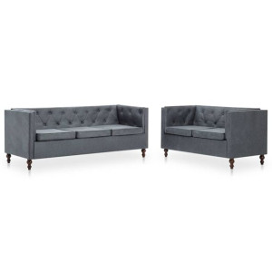 Zestaw mebli w stylu Chesterfield, 2 szt., tkanina, szare