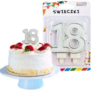 Świeczka Urodzinowa na Tort Cyfra 18 Srebrna