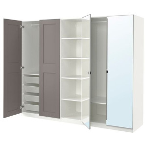 IKEA PAX/GRIMO/VIKEDAL Szafa biały szary lustro 250x60x236 cm