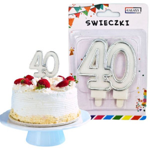 Świeczka Urodzinowa na Tort Cyfra 40 Srebrna
