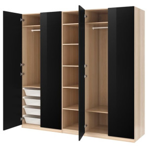 IKEA PAX/FARDAL Kombinacja szafy dąb bejcowany/połysk czarny 250x60x236 cm