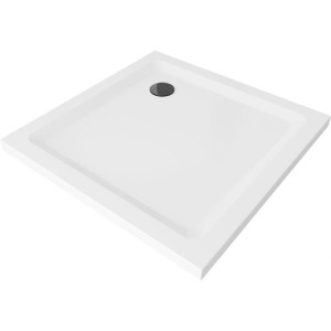Mexen Flat brodzik kwadratowy slim 100 x 100 cm, biały, syfon czarny