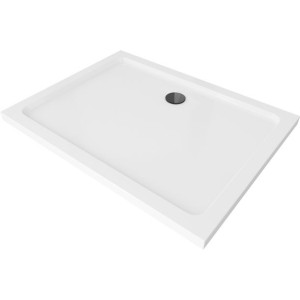 Mexen Flat brodzik prostokątny slim 80 x 70 cm, biały, syfon czarny