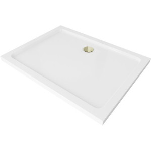 Mexen Flat brodzik prostokątny slim 120 x 100 cm, biały, syfon złoty