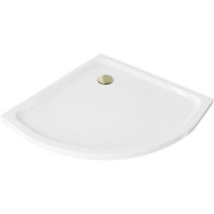 Mexen Flat brodzik półokrągły slim 70 x 70 cm, biały, syfon złoty