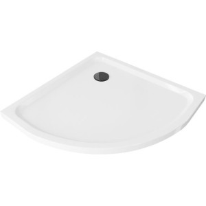 Mexen Flat brodzik półokrągły slim 90 x 90 cm, biały, syfon czarny