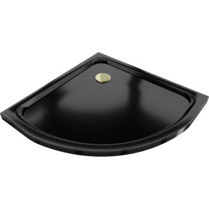 Mexen Flat brodzik półokrągły slim 80 x 80 cm, czarny, syfon złoty