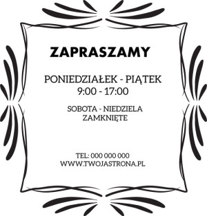 Naklejka na drzwi z godzinami otwarcia lokalu firmy: Wzór 17