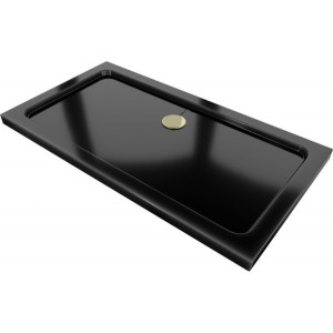 Mexen Flat brodzik prostokątny slim 140 x 70 cm, czarny, syfon złoty