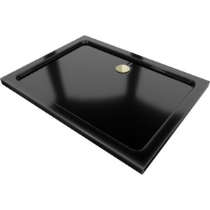 Mexen Flat brodzik prostokątny slim 130 x 80 cm, czarny, syfon złoty