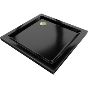 Mexen Flat brodzik kwadratowy slim 70 x 70 cm, czarny, syfon złoty