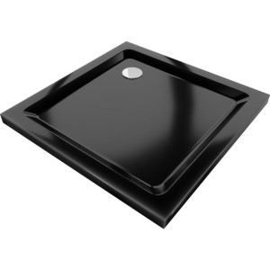 Mexen Flat brodzik kwadratowy slim 100 x 100 cm, czarny, syfon chrom