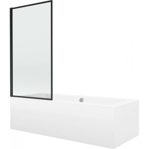 Mexen Cube wanna prostokątna 170x80 cm z obudową i parawanem, czarny wzór