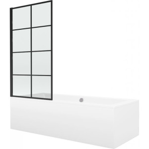 Mexen Cube wanna prostokątna 170x80 cm z obudową i parawanem, czarny wzór