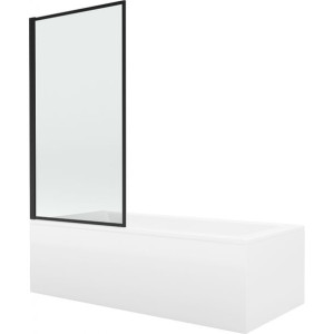 Mexen Cubik wanna prostokątna 160x70 cm z obudową i parawanem, czarny wzór