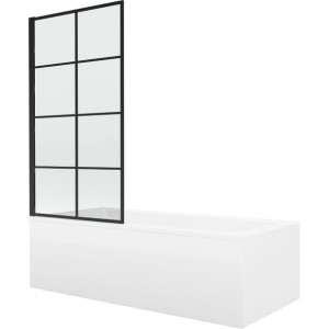 Mexen Cubik wanna prostokątna 160x70 cm z obudową i parawanem, czarny wzór