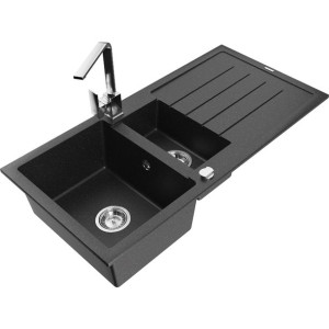 Mexen Andres zlewozmywak granitowy 1,5-komorowy z baterią kuchenną, czarny