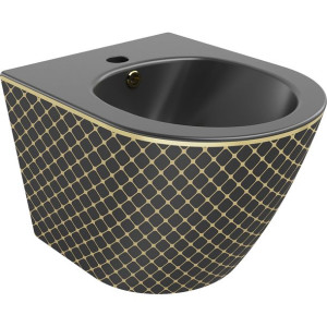 Mexen Lena bidet wiszący, czarny mat/złoty wzór kratka - 35224879