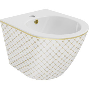 Mexen Lena bidet wiszący, biały/złoty wzór kratka - 35224809