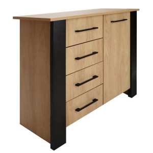 Komoda jednodrzwiowa z szufladami hikora naturalna/czarny 106cm OSTIA