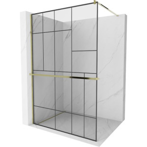 Mexen Kioto+ ścianka prysznicowa z półką 90 x 200, czarny wzór 8 mm, złota