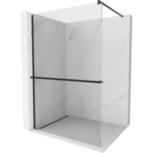 Mexen Kioto+ ścianka prysznicowa z półką 140 x 200 transparent 8 mm, czarna
