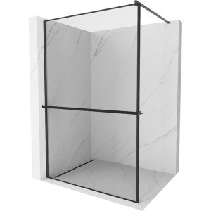 Mexen Kioto+ ścianka prysznicowa z półką 130 x 200 czarny wzór 8 mm, czarna