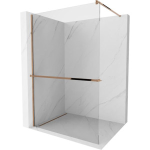 Mexen Kioto+ ścianka prysznicowa z półką 140 x 200 trans 8 mm różowe złoto
