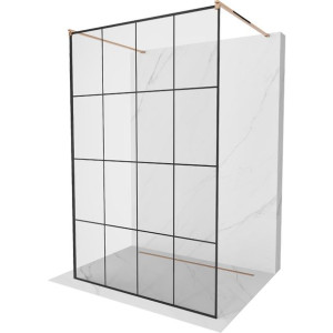 Mexen Kioto ścianka prysznicowa wolnostojąca 130 x 200 czarny wzór, różowe