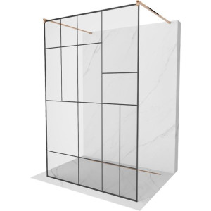 Mexen Kioto ścianka prysznicowa wolnostojąca 130 x 200 czarny wzór, różowe