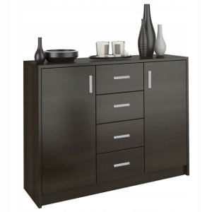 Komoda 110cm Szafka 4 Szuflady 2 Półki Wenge U1