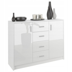 Komoda 110cm Szafka 4 Szuflady Biała Połysk U1