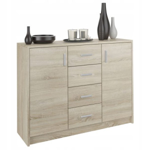 Komoda 110cm Szafka 4 Szuflady 2 Półki Sonoma U1