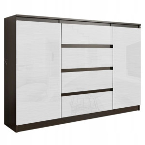 Komoda 140cm Szafka 4 Szuflady 2 Półk Wenge Połysk