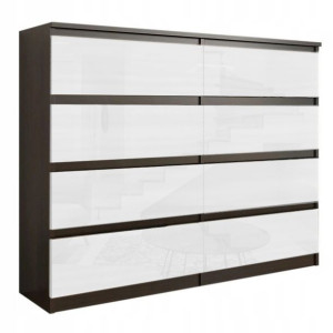 Komoda 120cm Szafka 8 Szuflad Wenge Wysoki Połysk