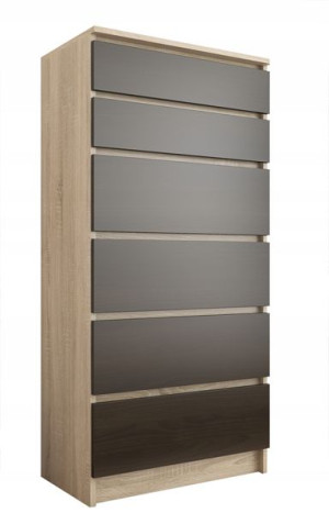 Nowoczesna Komoda Szafka 6 Szuflad Sonoma Wenge R6
