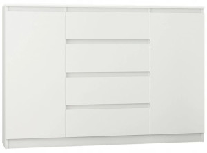 Komoda 140cm Szafka 4 Szuflady 2 Półki Biała