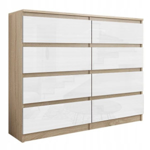 Komoda 120cm Szafka 8 Szuflad Sonoma Wysoki Połysk