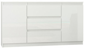 Komoda 140cm Szafka 3 Szuflady 2 Półk Biała Połysk