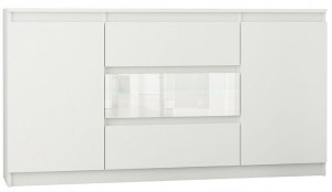 Komoda 140cm Szafka 3 Szuflady 2 Półk Biała Połysk