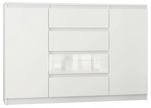 Komoda 140cm Szafka 4 Szuflady 2 Półk Biała Połysk
